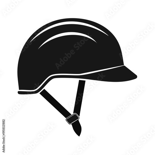 Black equestrian helmet icon with chin strap for riding safety