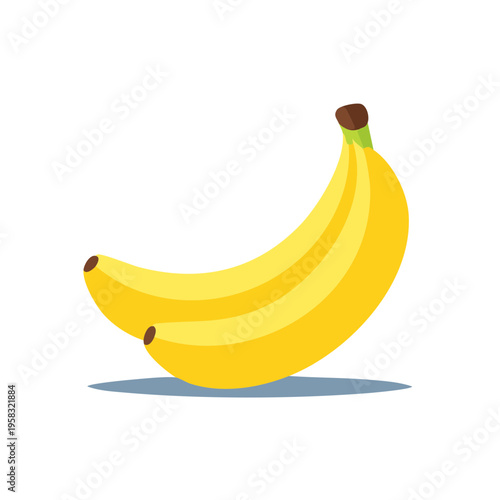 Two Ripe Yellow Bananas Bunch Isolated on White Background Flat Design