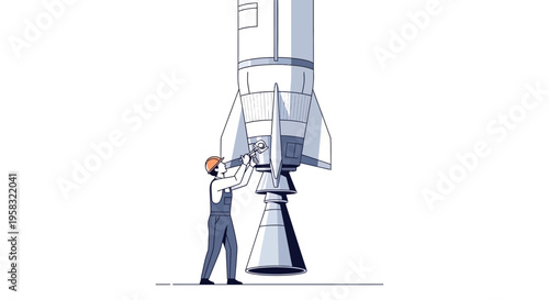 Engineer working on a rocket engine assembly.