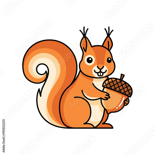Cute cartoon squirrel holding an acorn illustration.