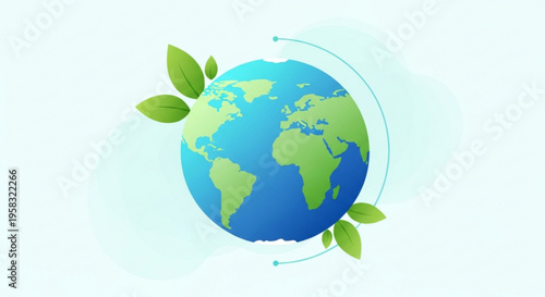 Earth globe with green leaves emblematic of eco friendly sustainability and environmental conservation