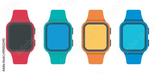 Smart watches line digital illustration, sleek smartwatch devices, digital display screens, notification icons, modern wearable technology set