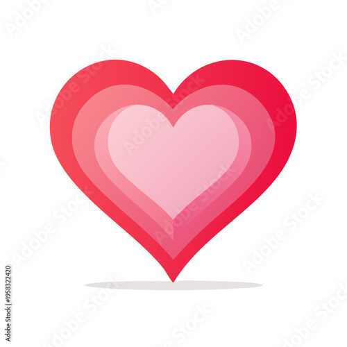 Layered Pink and Red Heart Shape Design with Soft Shadows and Gradient Shading