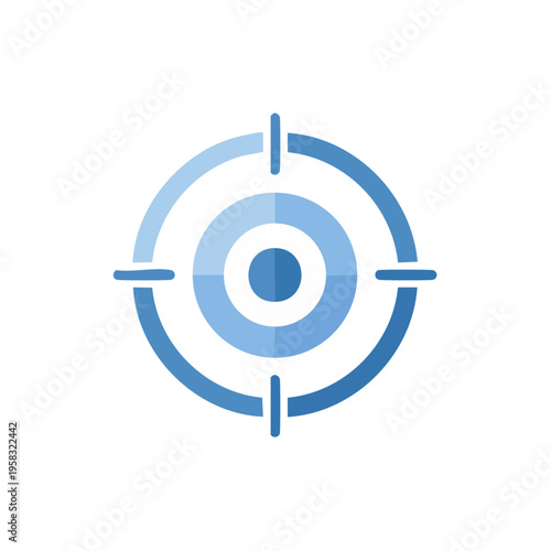 Blue crosshair target icon with concentric circles and simple graphic design