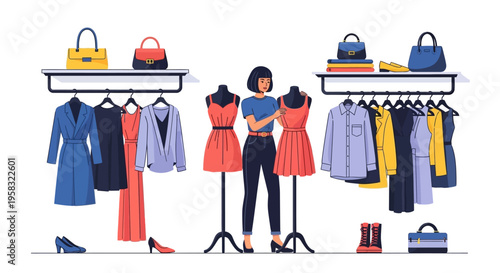 Fashion Designer Arranging Clothing Displays.