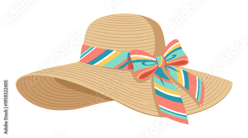 Elegant Woven Straw Hat with Colorful Ribbon Accent.