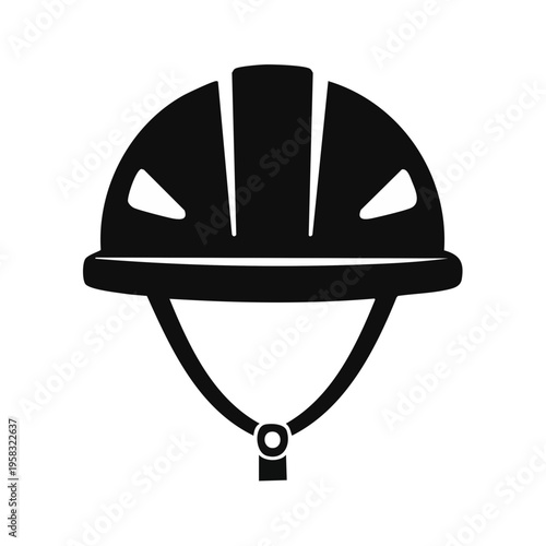 Black bicycling helmet icon for safety and protection in sports