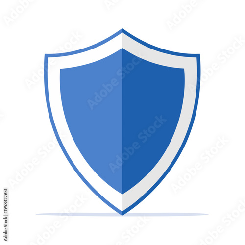 Simple blue shield icon symbolizing security, protection, and safety in a flat design