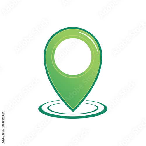 Vibrant green location pin marker graphic with concentric circles symbolizing a point of interest or navigation.