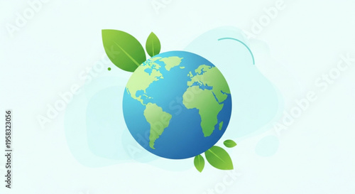 Earth globe with green leaves on a light blue background symbolizing eco friendly and environmental conservation