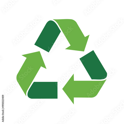 Green recycling symbol with arrows in a triangular loop for environmental conservation and sustainability