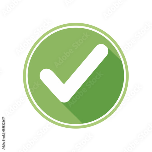 Simple green check mark icon with rounded circle and long shadow
