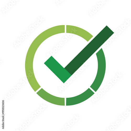 Green checkmark symbol inside segmented circle abstract modern design