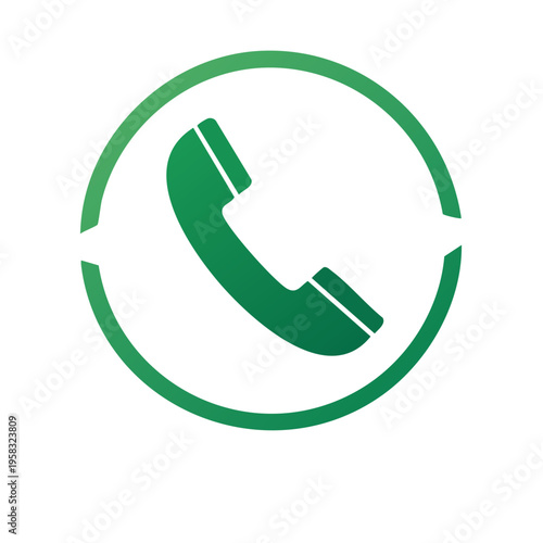 Green telephone receiver icon inside a circular outline representing communication and contact