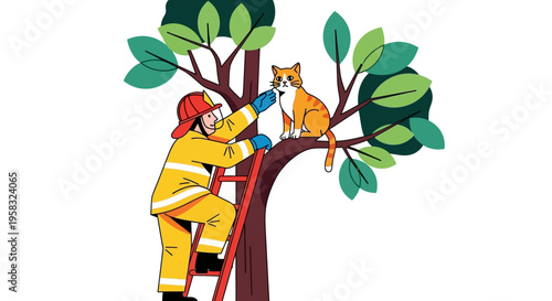 Firefighter Rescues Cat Stuck High in Tree.