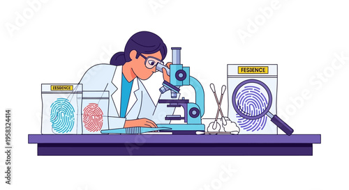 Forensic Scientist Examining Fingerprints Under Microscope.