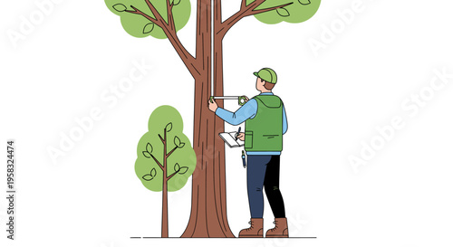 Forester Measuring Tree Trunk Diameter with Tape Measure.