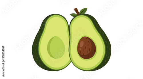 Fresh Ripe Avocado Halves with Seed and Stem.