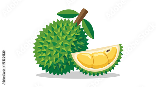 Fresh Ripe Durian Fruit Slice and Whole Exotic Food.
