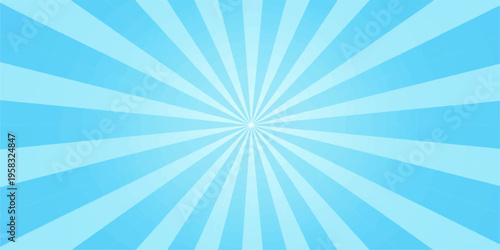 abstract blue sunburst background with bright radial rays and glowing light pattern in retro vector style