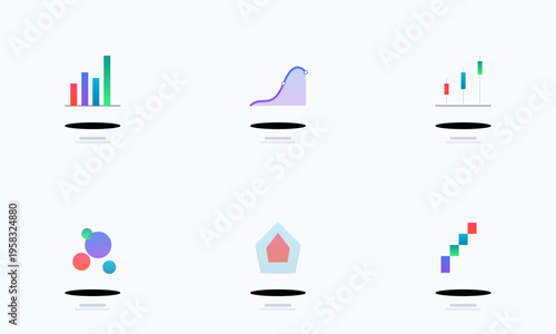 Set of 6 colorful business infographic icons vector