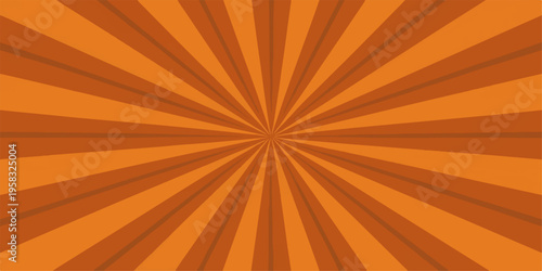 Vintage orange sunburst background featuring abstract yellow rays and a retro summer sunrise vector illustration with a grunge paper texture pattern