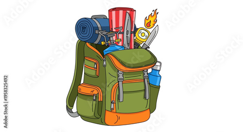 Fully Packed Backpack for Outdoor Adventure and Camping.