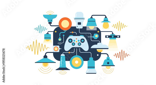 Futuristic Game Controller with Integrated Technology and Sound Waves.