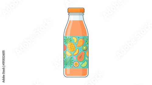 Healthy Fruit Juice Bottle with Fresh Ingredients Illustration.