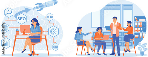 Collaborative team working on digital marketing and seo strategies