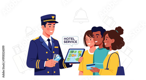 Hotel concierge assisting guests with information and services.