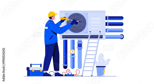 HVAC technician performing air conditioner repair service.