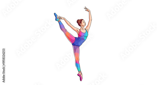 Graceful Ballerina Performing a Dynamic Pose with Vibrant Colors.