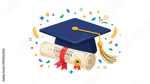 Graduation Cap and Diploma Symbolizing Academic Achievement.