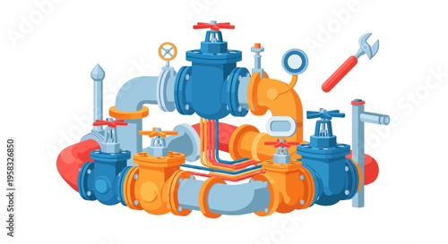 Industrial Plumbing System with Valves and Gauges.