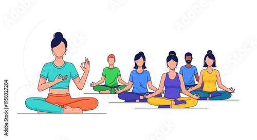 Group of people practicing yoga meditation session indoors.