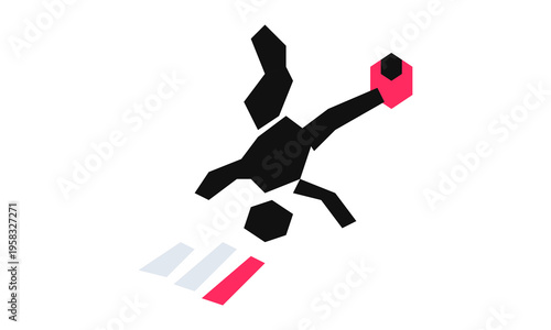 Vector illustration of a geometric soccer player kicking a ball