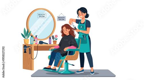 Hairdresser cutting clients hair in salon.