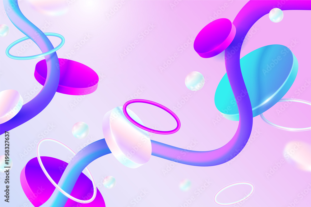 Obraz premium Abstract colorful gradient shapes and bubbles floating in pastel background creative design elements