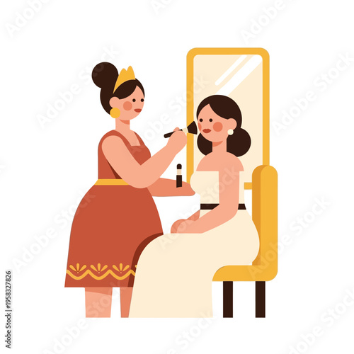 Makeup Artist Applying Cosmetics to a Bride Getting Ready for Her Wedding Day