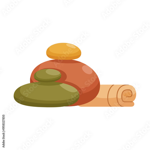 Spa Hot Stones and Rolled Towel for Wellness and Relaxation Therapy
