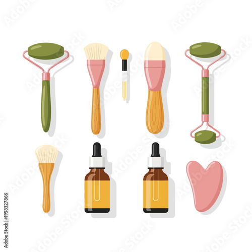Skincare Beauty Tools Set with Facial Rollers Gua Sha and Dropper Bottles