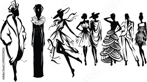 Stylish collection of fashion women models showcasing unique and elegant clothing designs