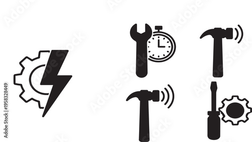 Tools and machinery icons for industrial or diy projects