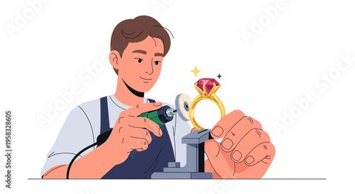 Jeweler meticulously crafting a precious ring with precision tools.