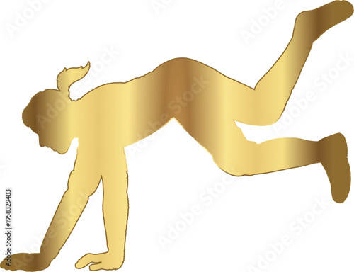 Golden Athletic Silhouette: The dynamic silhouette of a female athlete, captured in a moment of athletic prowess during an exercise, showcasing strength and determination.