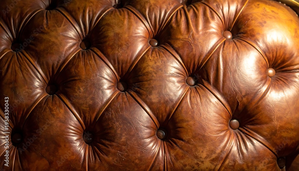 Naklejka premium Close-up of a luxurious brown leather tufted upholstery texture.