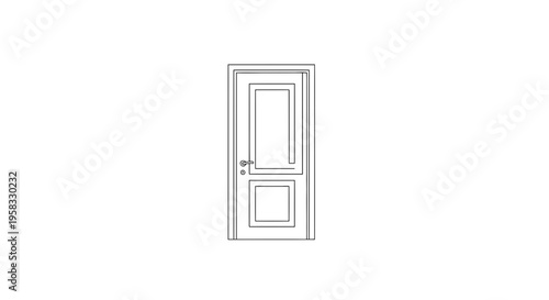 Minimalist modern interior door, line art, white background, simple design