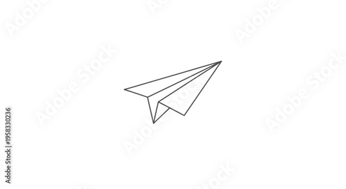 Minimalist paper airplane flying on a white background