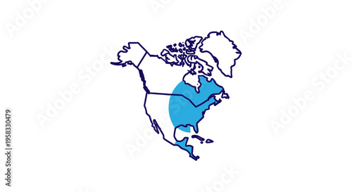 North America Map with Highlighted Region, White Background
